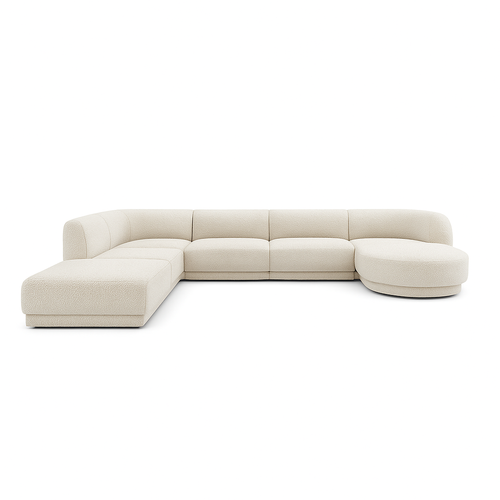 Miley 6-Sitzer Panorama-Sofa Links mit Bezug aus Samt oder Boucle, 330x255 cm - ZEN ZONE Furniture