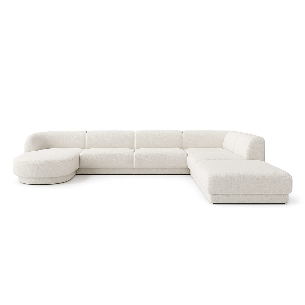 Miley 6-Sitzer Panorama-Sofa Rechts mit Bezug aus Samt oder Boucle, 330x255 cm - ZEN ZONE Furniture