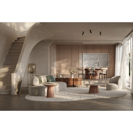 Couchtisch CLARICE Keramik Weiß, Holzbein Eiche Natur 90x90 cm - ZEN ZONE Furniture