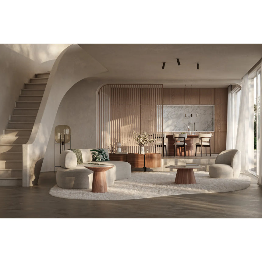 Beistelltisch CLARICE Keramik weiß, Holzbein Walnuss 48x48 cm - ZEN ZONE Furniture