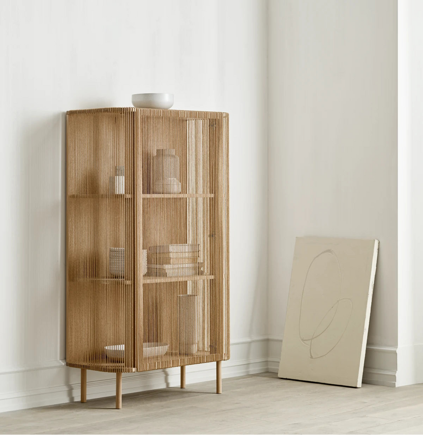 Cord Highboard, aus Eiche, geölt, Ausführung mit Cord, 90x45 cm