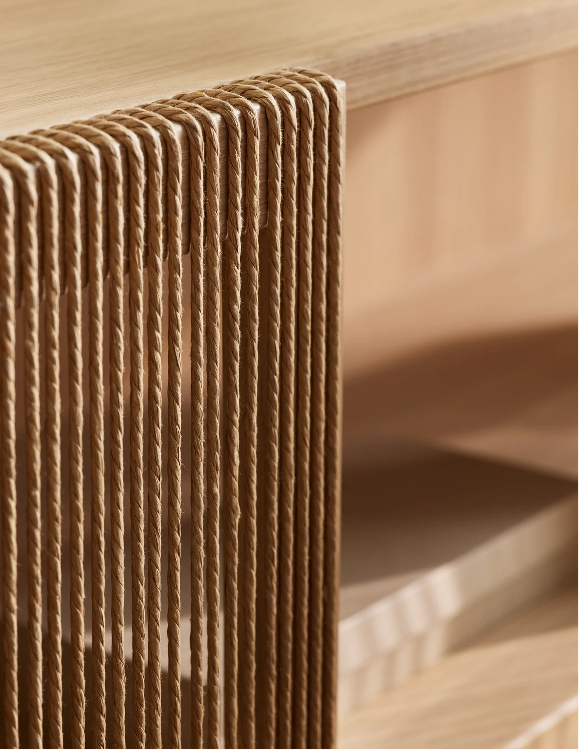 Buffet Cord, en chêne, huilé, finition avec cordage, 168x45 cm