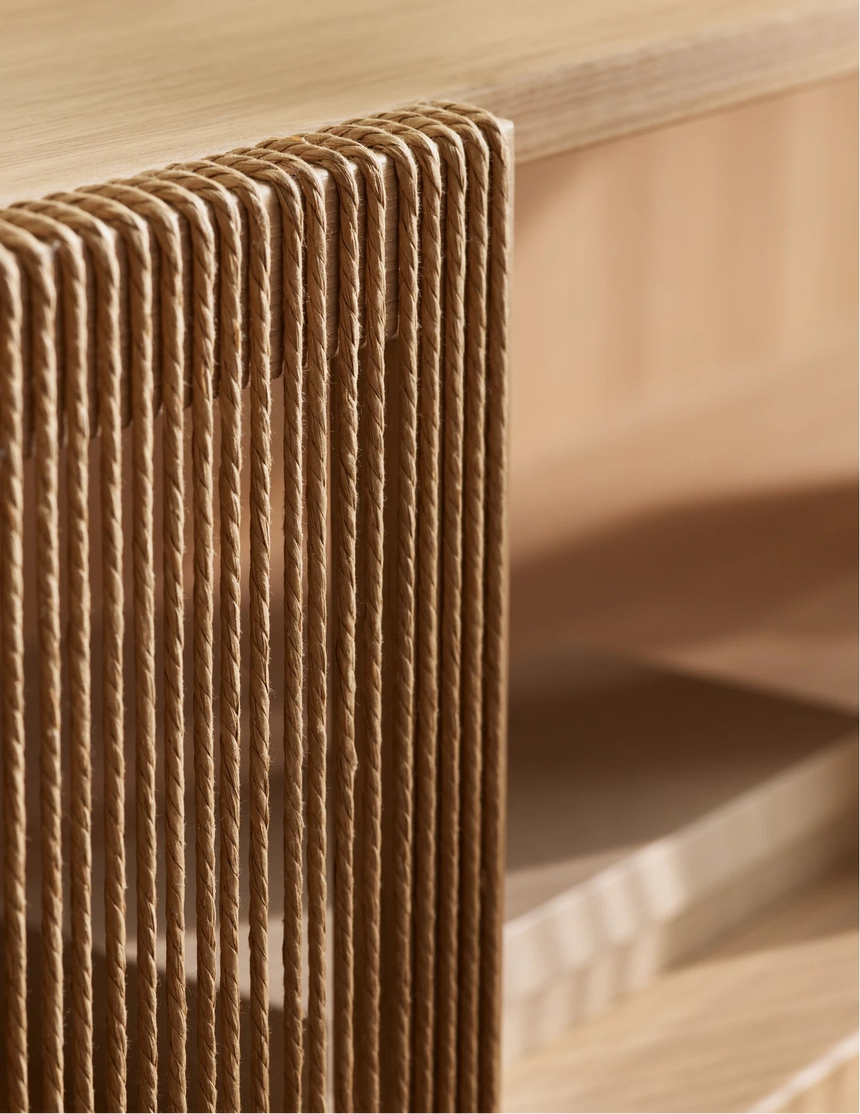Buffet Cord, en chêne, huilé, finition avec cordage, 168x45 cm