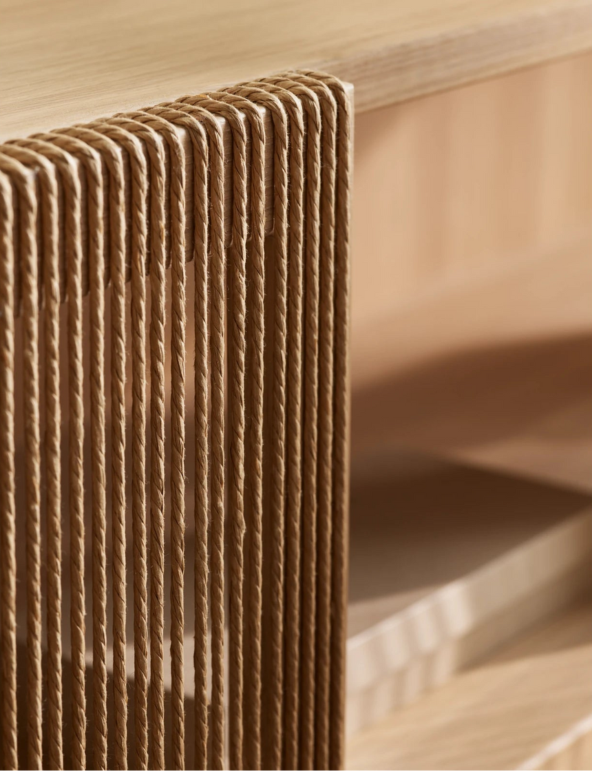 Sideboard Cord, en chêne huilé, avec placage en bois cannelé, 216 cm