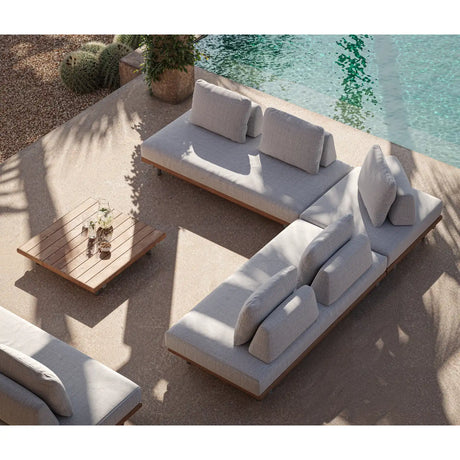 2-Sitzer Gartensofa Emilio aus Teakholz mit muschelfarbenen Kissen aus Outdoor-Stoff, 190x95x69 cm - ZEN ZONE Furniture