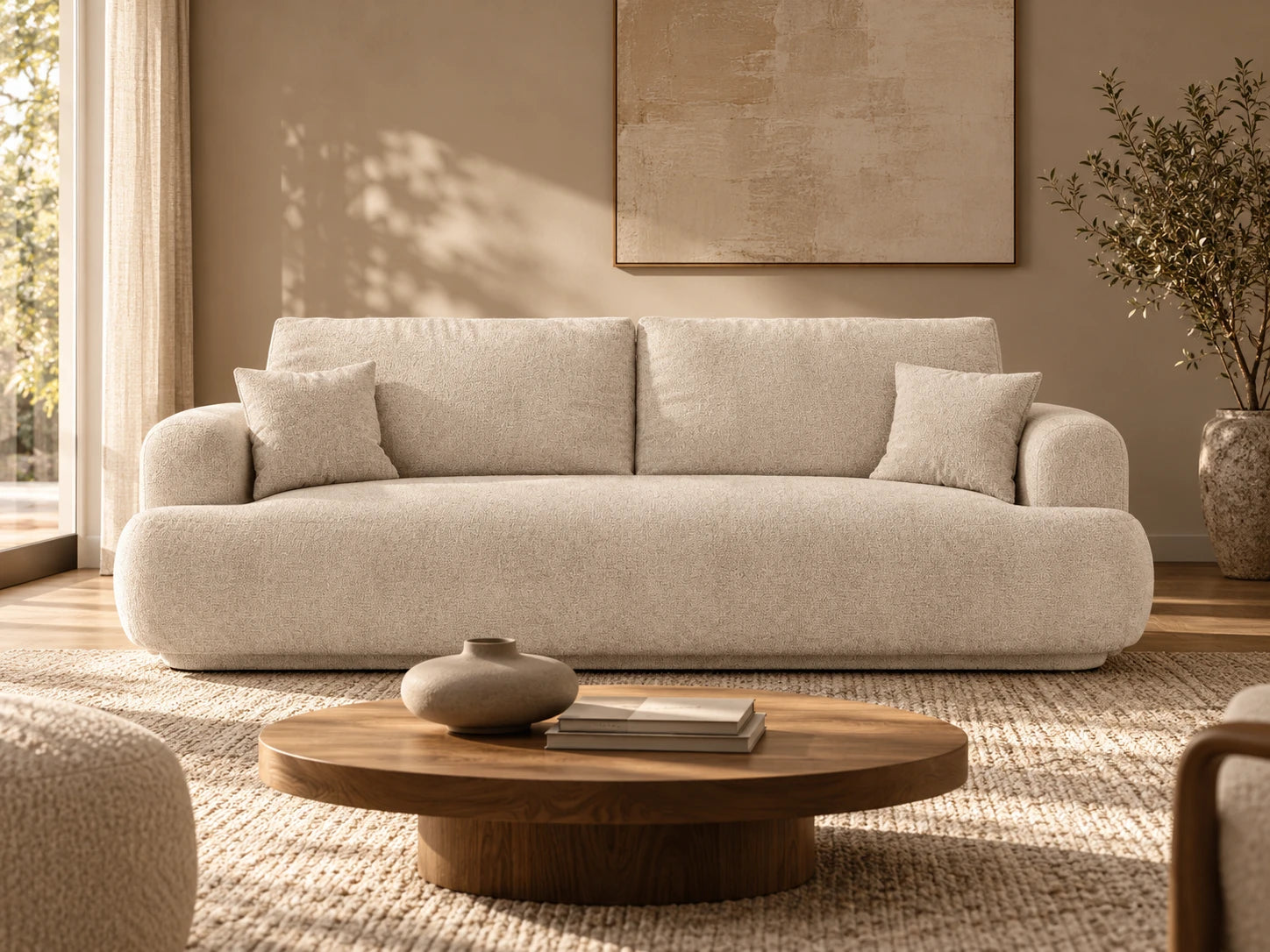 Luce 3-Sitzer Sofa mit Schlaffunktion, ausklappbar, aus Samt, Boucle oder Strukturstoff, 253x108 cm