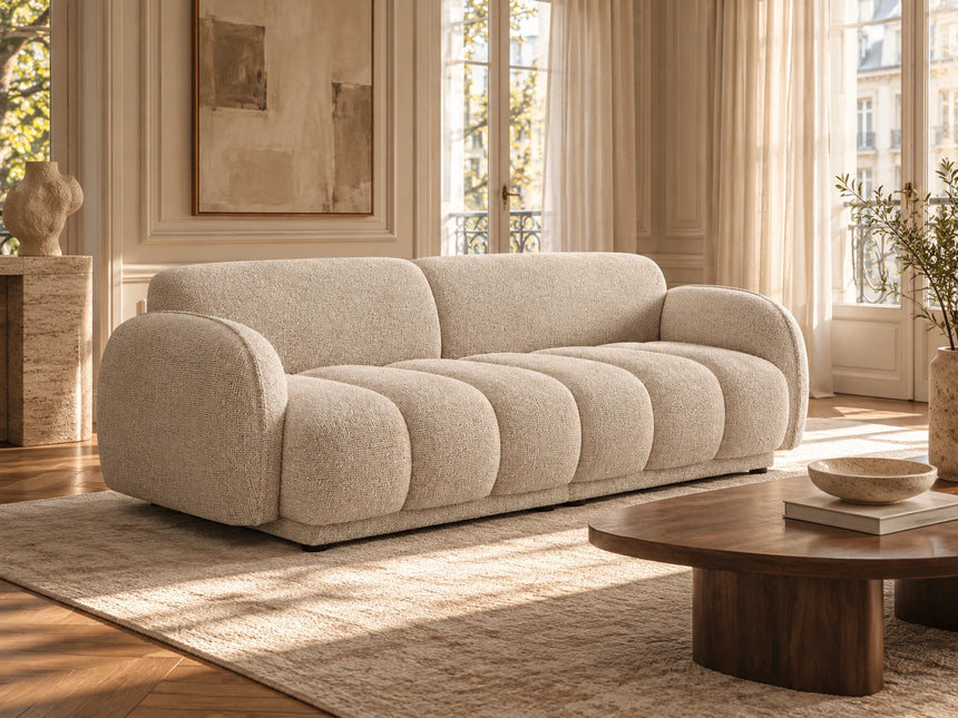 Canapé 3 places Treviso en velours ou bouclette, 196x88 cm