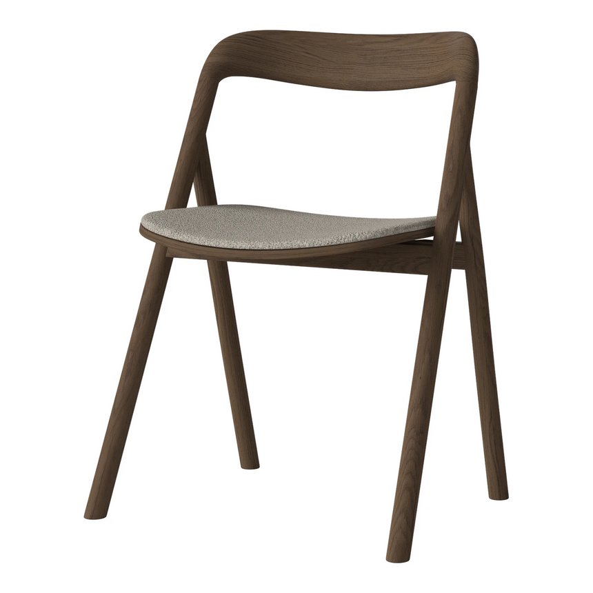 Fenri Gepolsterter Esstischstuhl aus Dunkel geölter Eiche, Monza - Bouclé und Textur, Sand - ZEN ZONE Furniture
