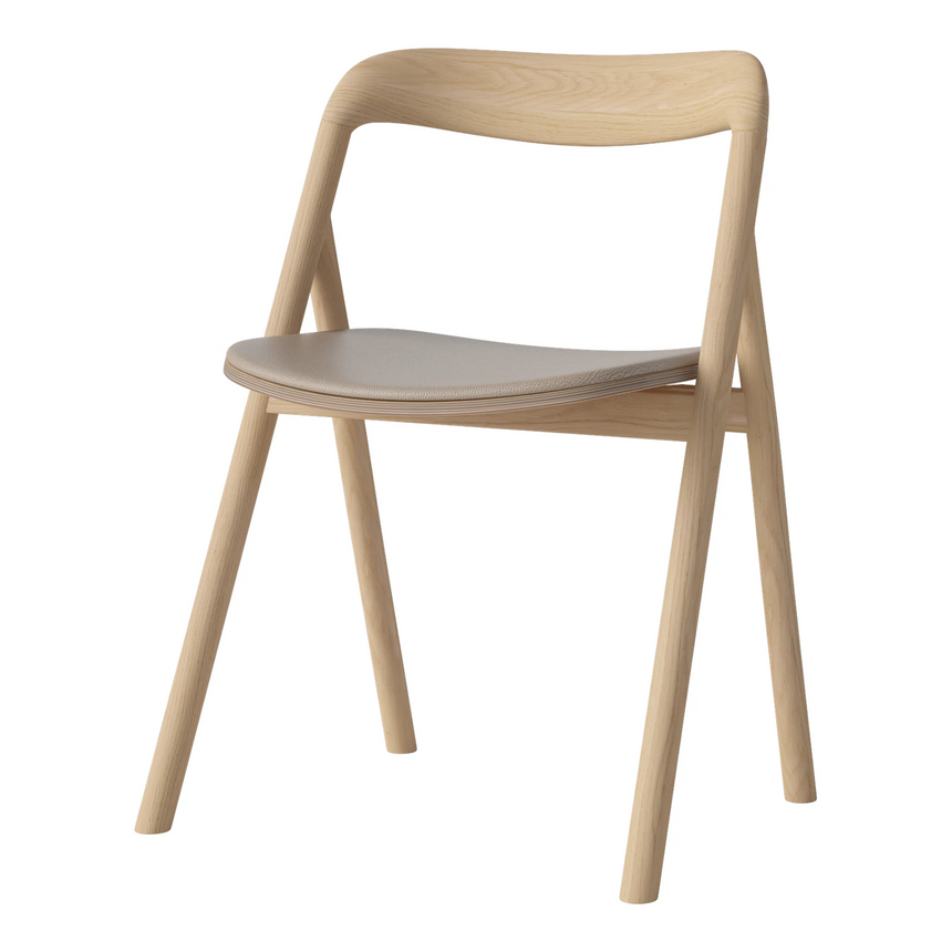 Fenri Gepolsterter Esstischstuhl aus Eiche weiß pigmentiert geölt, Quattro by Spoor - Leder, Sand - ZEN ZONE Furniture