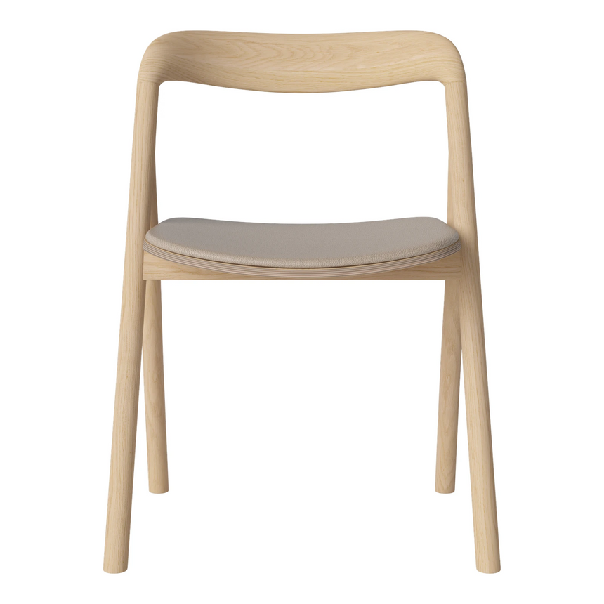 Fenri Gepolsterter Esstischstuhl aus Eiche weiß pigmentiert geölt, Quattro by Spoor - Leder, Sand - ZEN ZONE Furniture