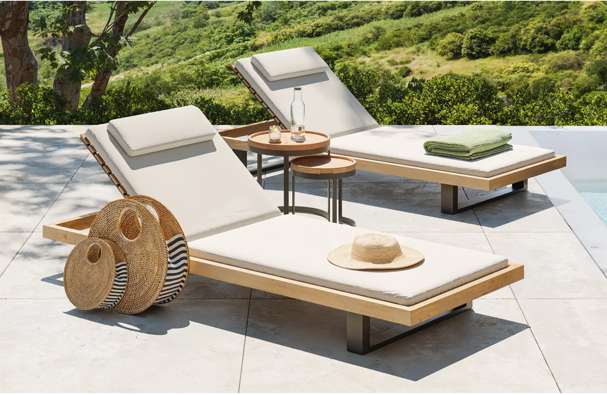 Sonnenliege Ravello aus Teak und schwarzem Aluminium, 85×225×22 cm - ZEN ZONE Furniture