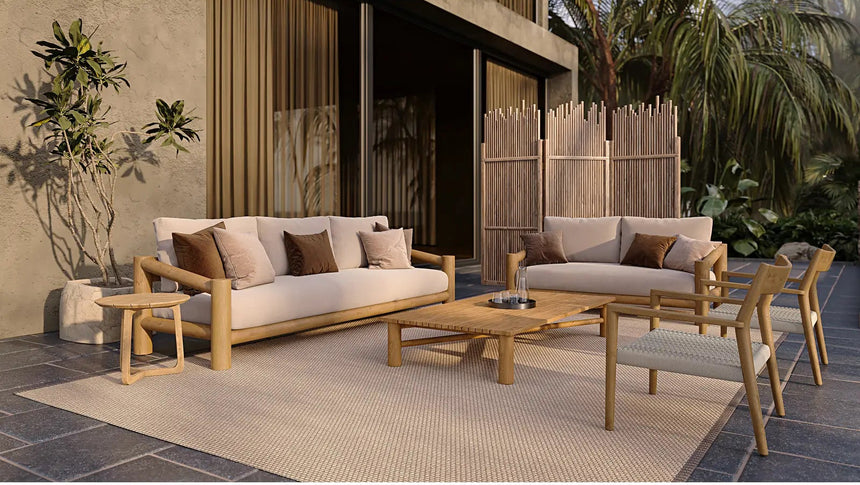 4-Sitzer Garten Sofa Camogli Teakholz in Natur, 276×92×66 cm - ZEN ZONE Furniture