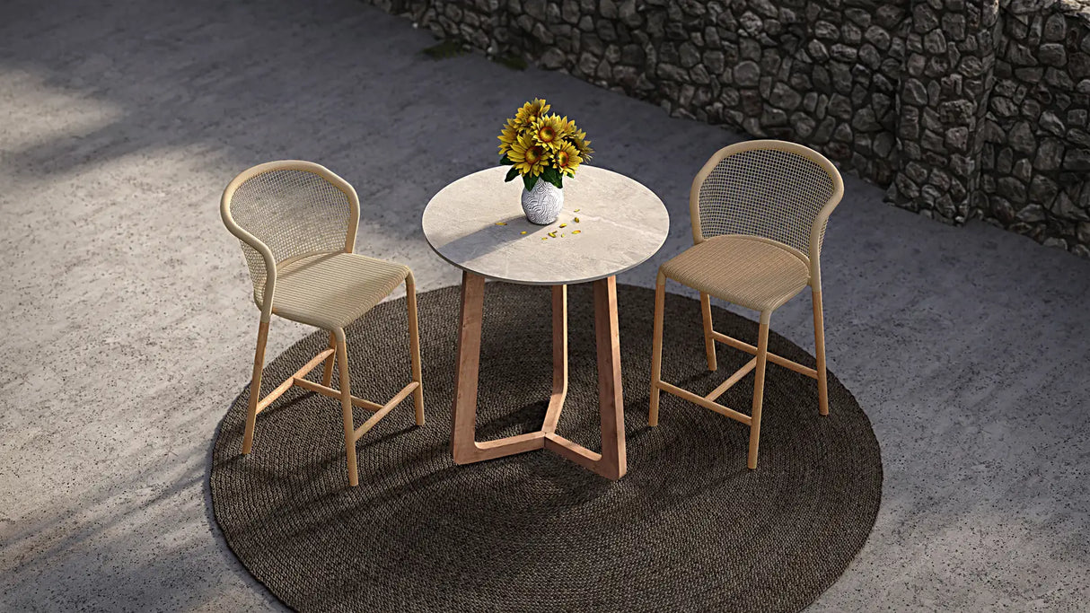 Atrani Bartisch aus Teakholz mit Keramikplatte Tresenhöhe 80x80 cm - ZEN ZONE Furniture