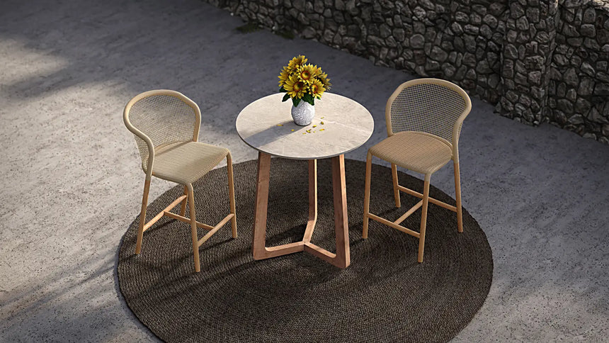 Garten Barhocker Barletta, Geflecht in Beige, 56.5×51.5×96.5 cm - ZEN ZONE Furniture