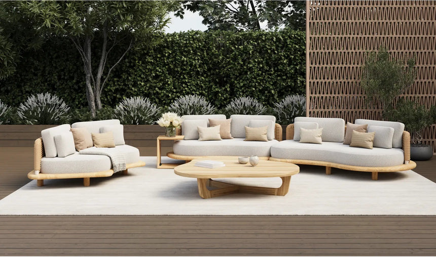 Garten Sofa Orosei, Linke Seite, aus Naturteak und Seil in Natur, 203×119×63 cm - ZEN ZONE Furniture