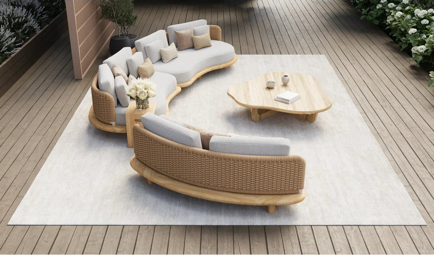 Garten Sofa Orosei, Linke Seite, aus Naturteak und Seil in Natur, 203×119×63 cm - ZEN ZONE Furniture