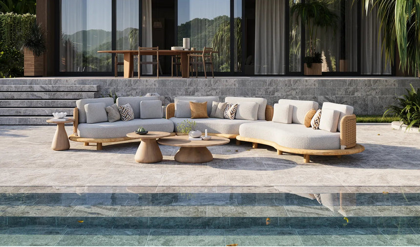 Garten Sofa Orosei, Linke Seite, aus Naturteak und Seil in Natur, 203×119×63 cm - ZEN ZONE Furniture