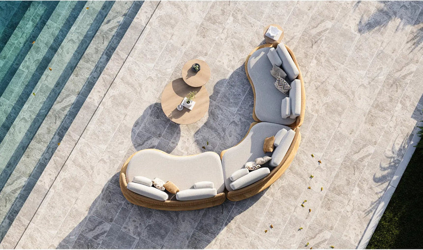 Garten Sofa Orosei, Linke Seite, aus Naturteak und Seil in Natur, 203×119×63 cm - ZEN ZONE Furniture