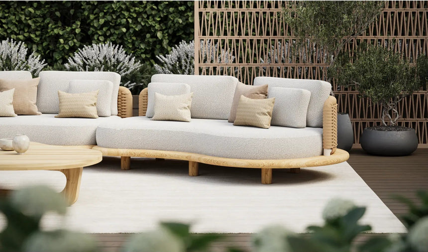 Garten Sofa Orosei, Linke Seite, aus Naturteak und Seil in Natur, 203×119×63 cm - ZEN ZONE Furniture