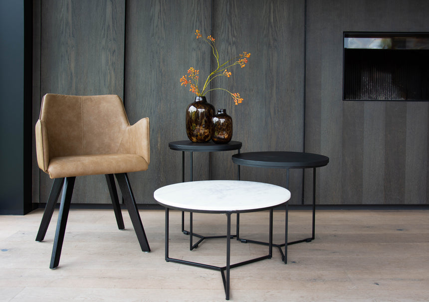 Beistelltisch PRIMO Marmor weiß, schwarzes Metallgestell 70x70 cm - ZEN ZONE Furniture