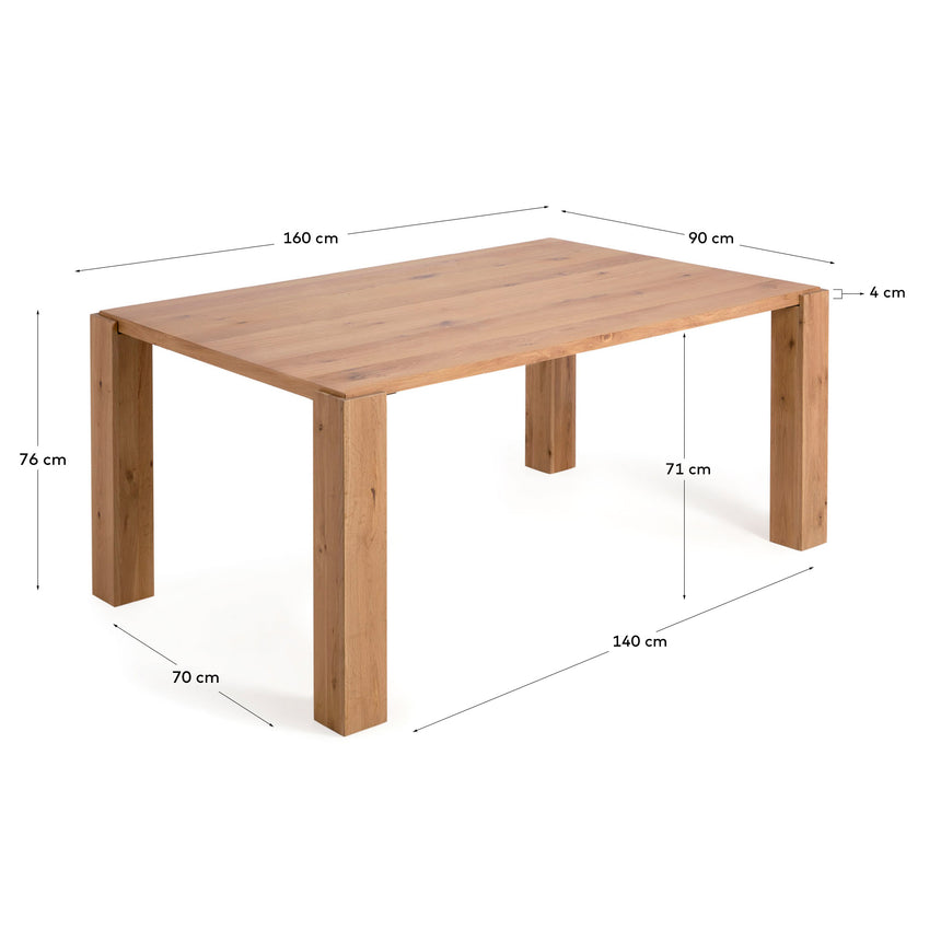 Deyanira Tisch mit Eichenfurnier und massiven Eichenbeinen 160 x 90 cm - ZEN ZONE Furniture