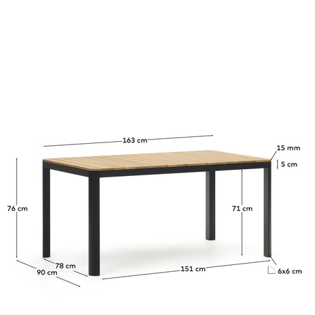 Bona Tisch 100% outdoor massives Teakholz und Aluminium in Schwarz 160 x 90 cm - ZEN ZONE Furniture