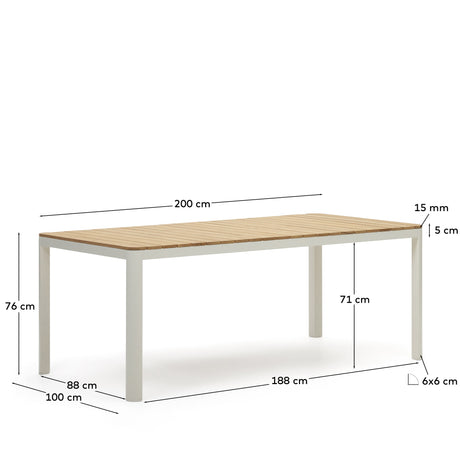Bona Tisch 100% outdoor massives Teakholz und Aluminium in Weiß 200 x 100 cm - ZEN ZONE Furniture