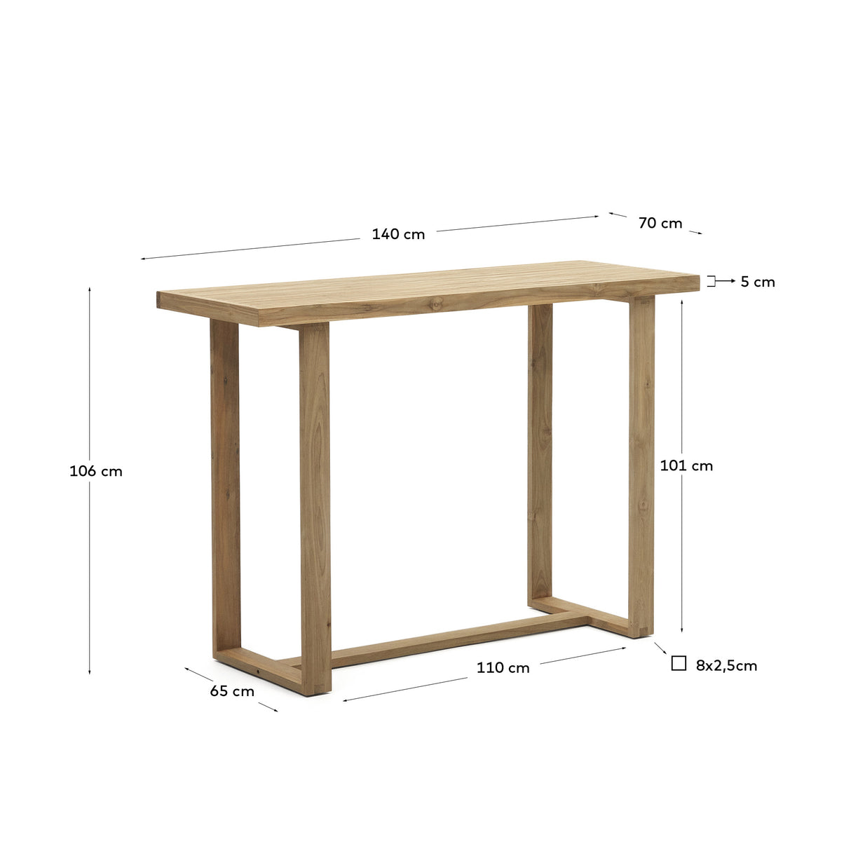 Canadell hoher Tisch 100% outdoor massives recyceltes Teakholz 140 x 70 cm - ZEN ZONE Furniture