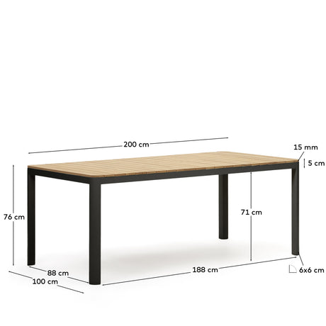 Bona Tisch 100% outdoor massives Teakholz und Aluminium in Schwarz 200 x 100 cm - ZEN ZONE Furniture