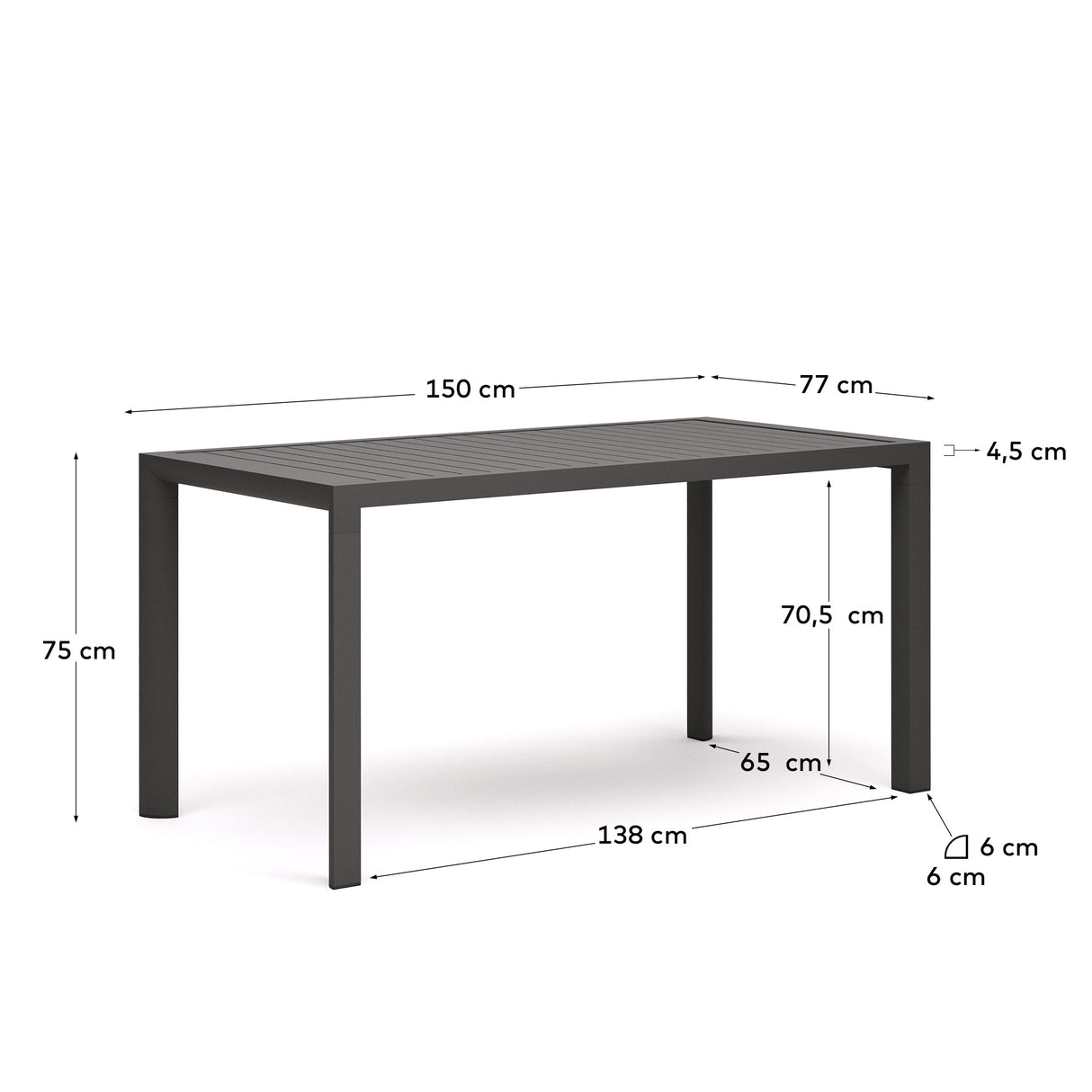 Gartentisch Culip aus Aluminium mit grauem Finish 150 x 77 cm - ZEN ZONE Furniture