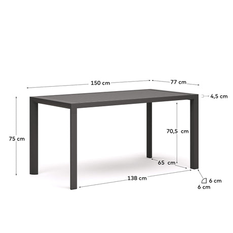 Gartentisch Culip aus Aluminium mit grauem Finish 150 x 77 cm - ZEN ZONE Furniture