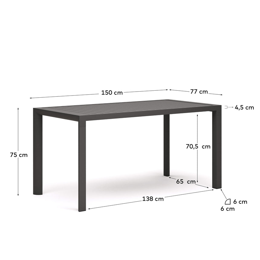 Gartentisch Culip aus Aluminium mit grauem Finish 150 x 77 cm - ZEN ZONE Furniture