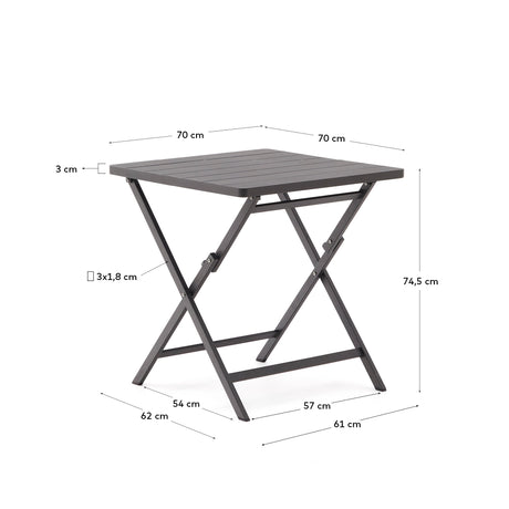 Faltbarer Gartentisch Torreta aus Aluminium mit dunkelgrauem Finish 70 x 70 cm - ZEN ZONE Furniture