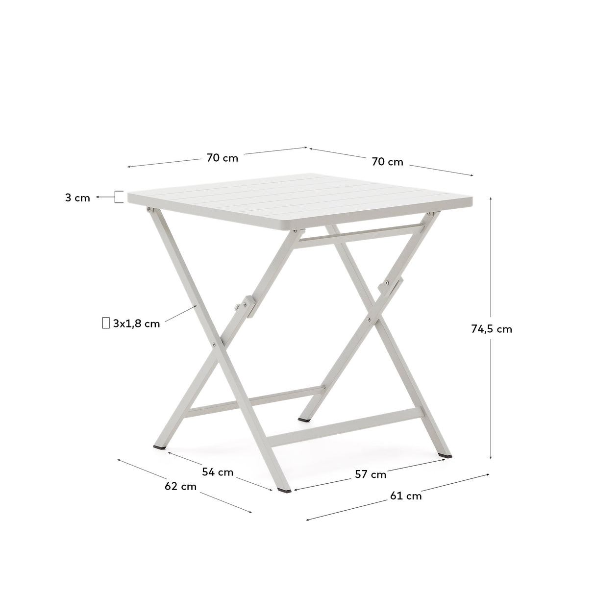 Faltbarer Gartentisch Torreta aus Aluminium mit hellgrauem Finish 70 x 70 cm - ZEN ZONE Furniture