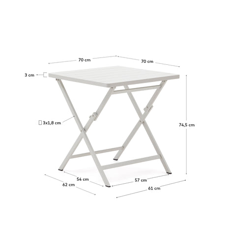 Faltbarer Gartentisch Torreta aus Aluminium mit hellgrauem Finish 70 x 70 cm - ZEN ZONE Furniture