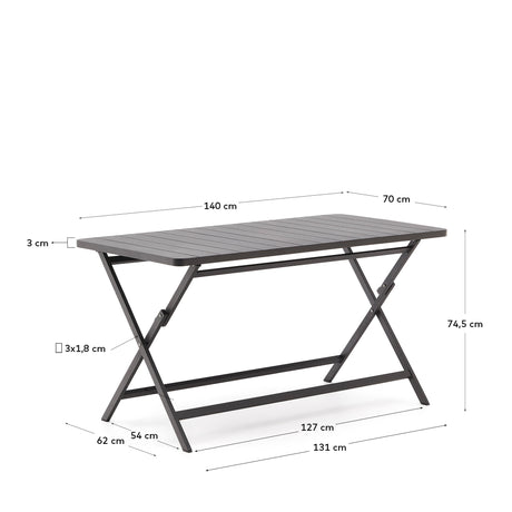 Faltbarer Gartentisch Torreta aus Aluminium mit dunkelgrauem Finish 140 x 70 cm - ZEN ZONE Furniture