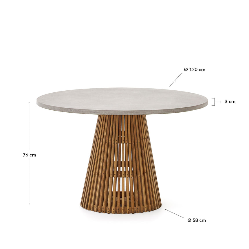 Alcaufar Outdoor Tisch rund aus massivem Teakholz und grauem Zement Ø 120 cm - ZEN ZONE Furniture