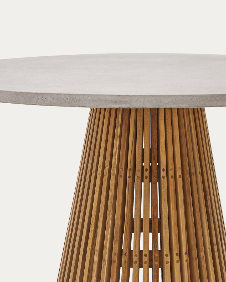 Alcaufar Outdoor Tisch rund aus massivem Teakholz und grauem Zement Ø 120 cm - ZEN ZONE Furniture
