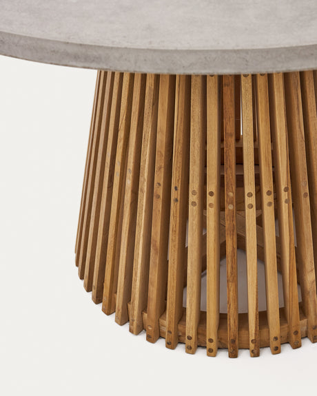 Alcaufar Outdoor Tisch rund aus massivem Teakholz und grauem Zement Ø 120 cm - ZEN ZONE Furniture