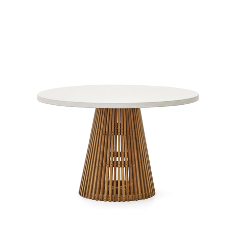 Alcaufar Outdoor Tisch rund aus massivem Teakholz und weißem Zement Ø 120 cm - ZEN ZONE Furniture