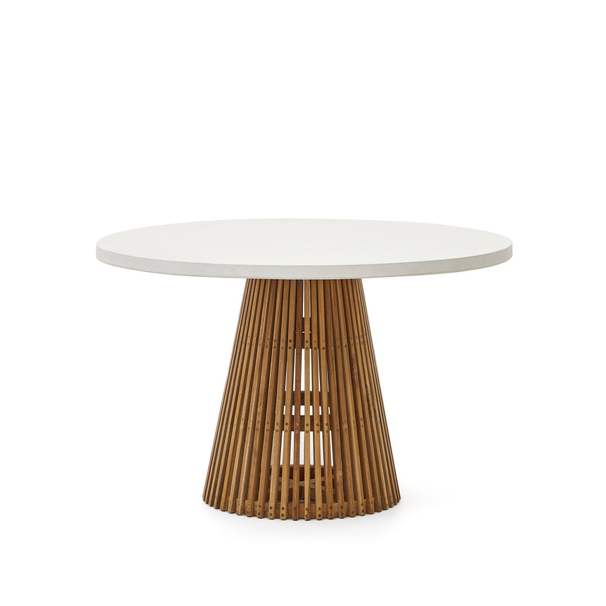 Alcaufar Outdoor Tisch rund aus massivem Teakholz und weißem Zement Ø 120 cm - ZEN ZONE Furniture