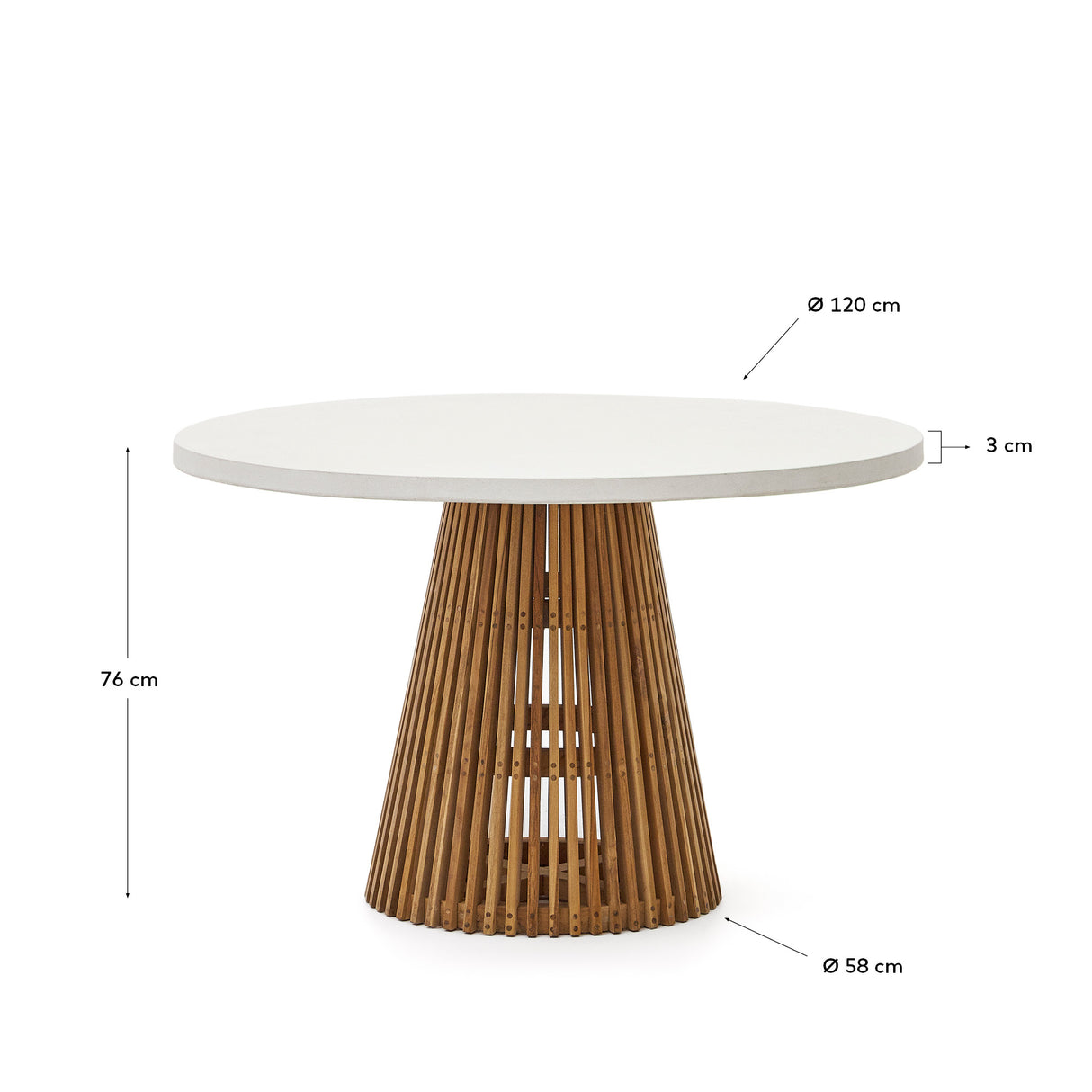 Alcaufar Outdoor Tisch rund aus massivem Teakholz und weißem Zement Ø 120 cm - ZEN ZONE Furniture