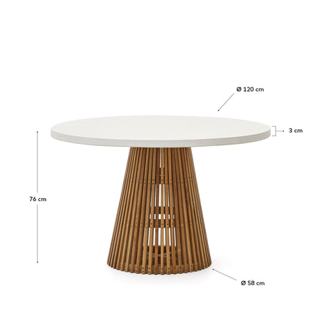 Alcaufar Outdoor Tisch rund aus massivem Teakholz und weißem Zement Ø 120 cm - ZEN ZONE Furniture