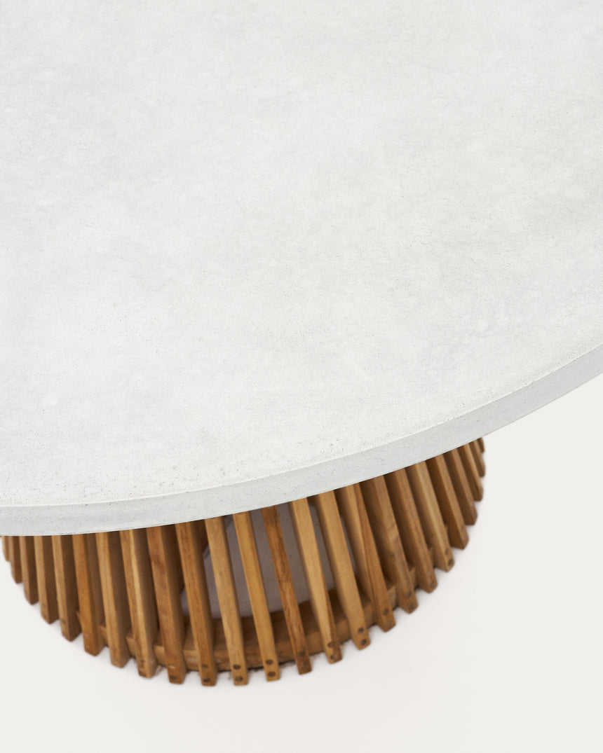 Alcaufar Outdoor Tisch rund aus massivem Teakholz und weißem Zement Ø 120 cm - ZEN ZONE Furniture