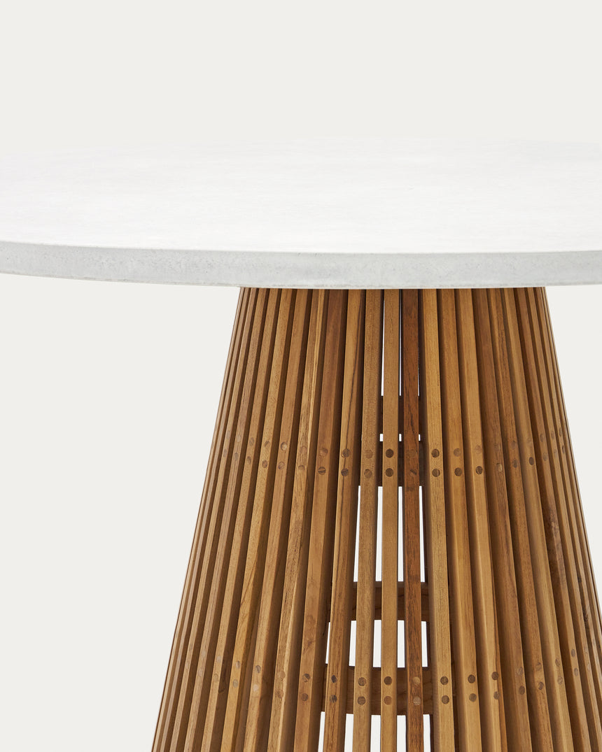 Alcaufar Outdoor Tisch rund aus massivem Teakholz und weißem Zement Ø 120 cm - ZEN ZONE Furniture