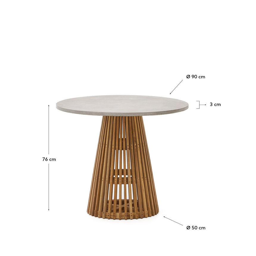 Alcaufar Outdoor Tisch rund aus massivem Teakholz und grauem Zement Ø 90 cm - ZEN ZONE Furniture