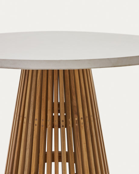 Alcaufar Outdoor Tisch rund aus massivem Teakholz und grauem Zement Ø 90 cm - ZEN ZONE Furniture