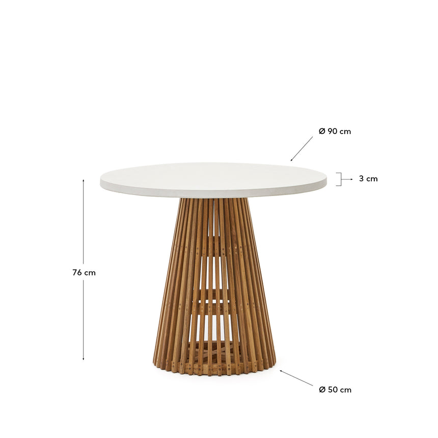 Alcaufar Outdoor Tisch rund aus massivem Teakholz und weißem Zement Ø 90 cm - ZEN ZONE Furniture