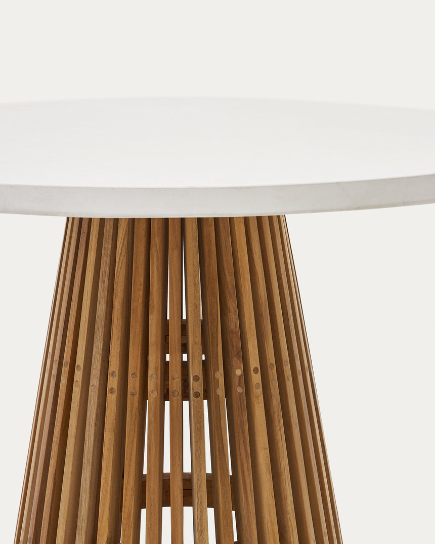 Alcaufar Outdoor Tisch rund aus massivem Teakholz und weißem Zement Ø 90 cm - ZEN ZONE Furniture