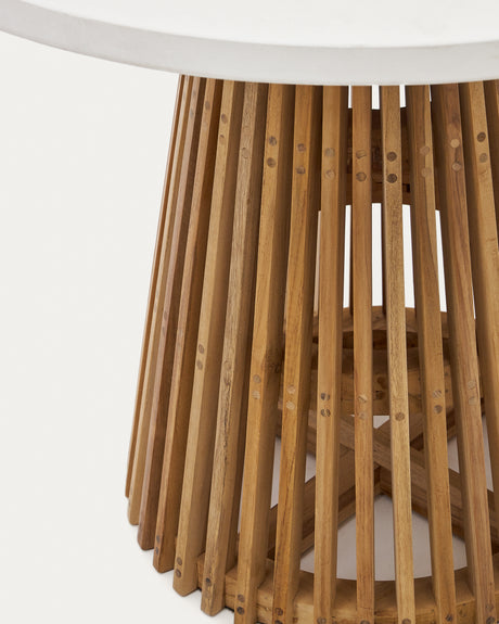 Alcaufar Outdoor Tisch rund aus massivem Teakholz und weißem Zement Ø 90 cm - ZEN ZONE Furniture